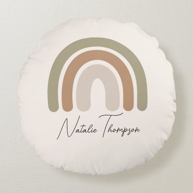 Cute Monogram modern nursery pink rainbow girls  Round Cushion (Front)