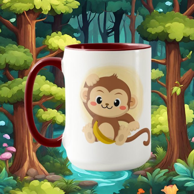cute monogram monkey add name mug (Creator Uploaded)