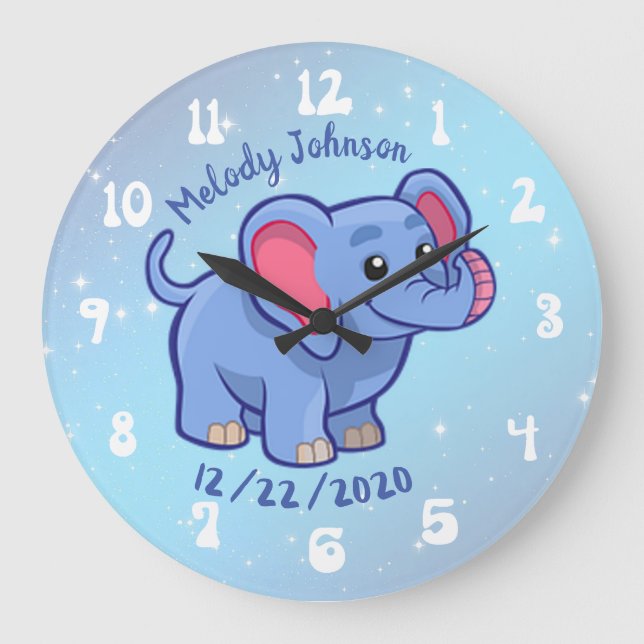Cute Monogram name and Date Nursery & kids Large Clock (Front)