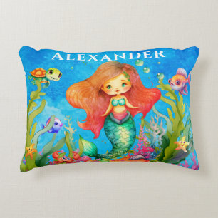 Cute Monogram Name Coastal Mermaid Decorative Cushion