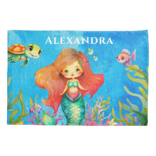 Cute Monogram Name Coastal Mermaid Pillowcase