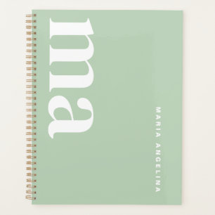 Cute Monogram Name Green School Planner