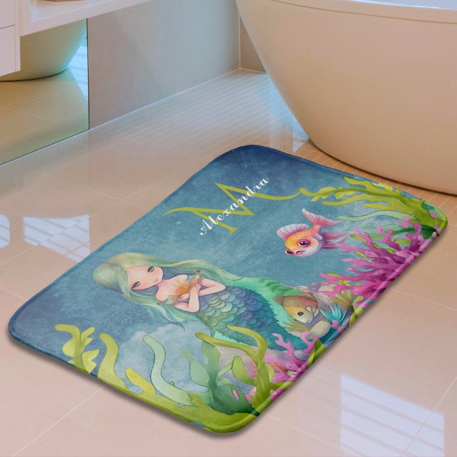 Cute Monogram Name  Mermaid Bath Mat (Creator Uploaded)