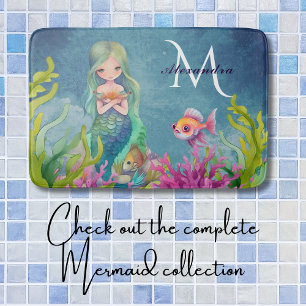 Cute Monogram Name Mermaid Bath Mat