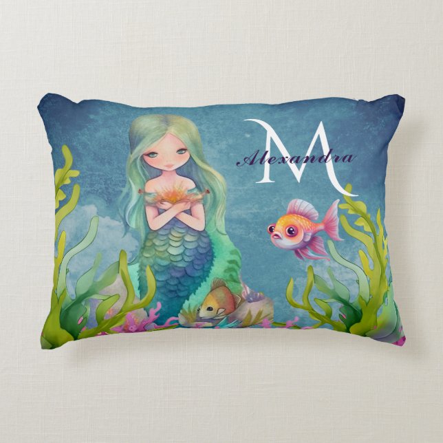 Cute Monogram Name  Mermaid Decorative Cushion (Front)