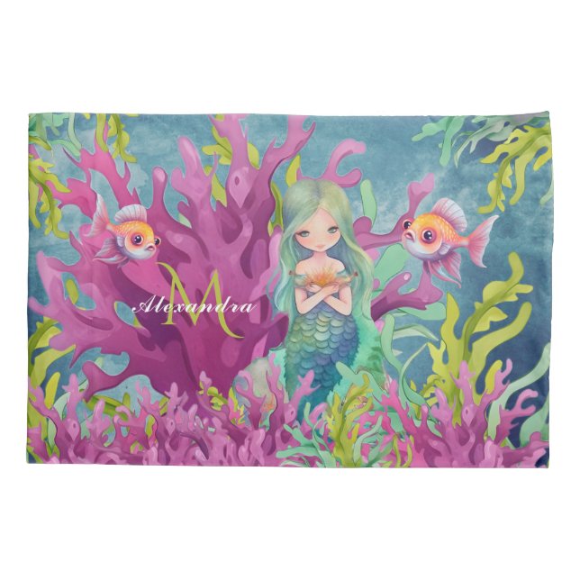 Cute Monogram Name Mermaid Pillowcase (Back)
