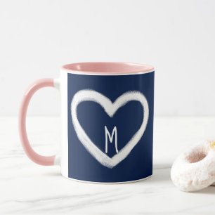 Cute Monogram Navy White Heart Valentine Mug