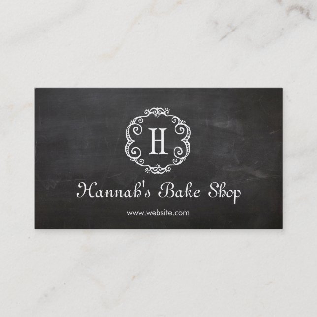 Cute Monogram Pastry Chef Bakery Chalkboard Business Card (Front)