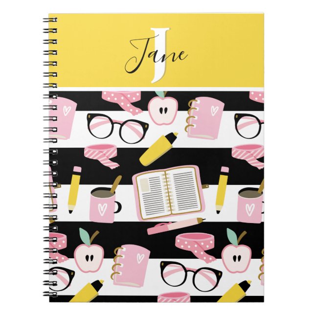 Cute Monogram Personalised School Girl Notebook  (Front)
