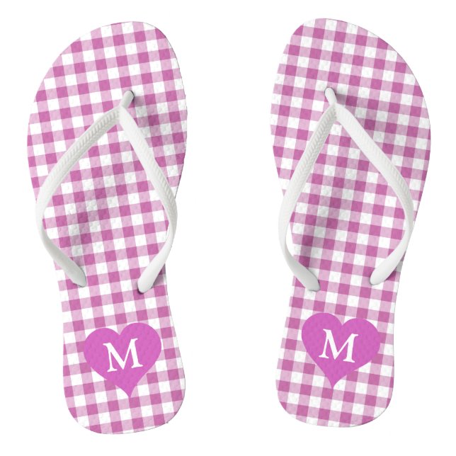Cute Monogram Pink Checked  Thongs (Footbed)