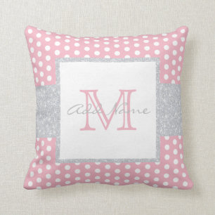 Cute Monogram Pink Rose Polka Dot Baby Boy Pillow