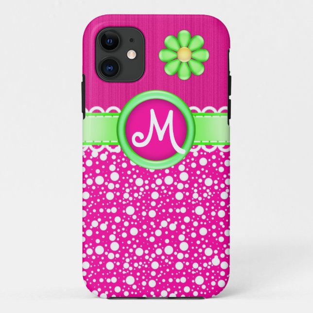 Cute Monogram Polka Dots and Flower iPhone 5 Case (Back)