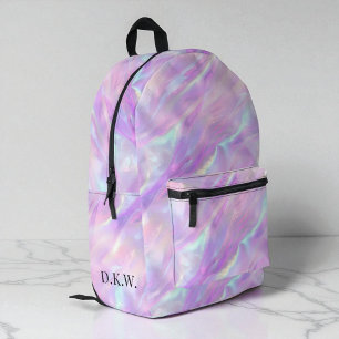 Cute Monogram Purple Iridescent Marble Girls Printed Backpack