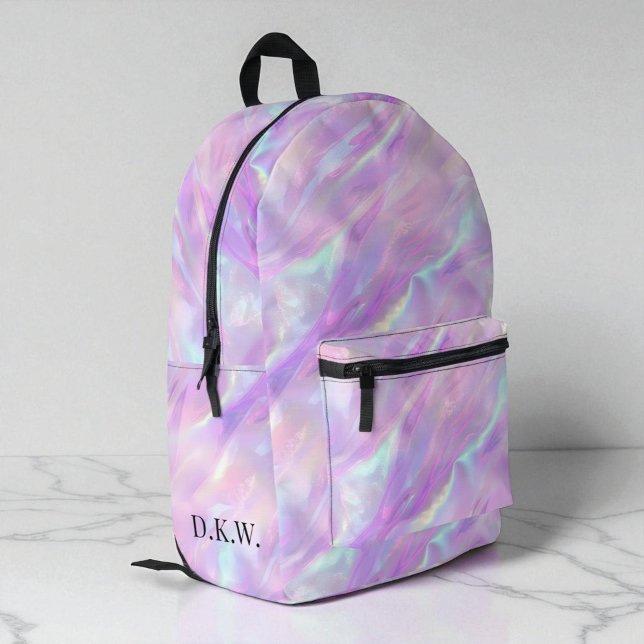 Cute Monogram Purple Iridescent Marble Girls Printed Backpack (Cute Monogram Purple Iridescent Marble Girls Printed Backpack)