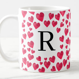 Cute Monogram Red Hearts Custom Monogram Coffee Mug