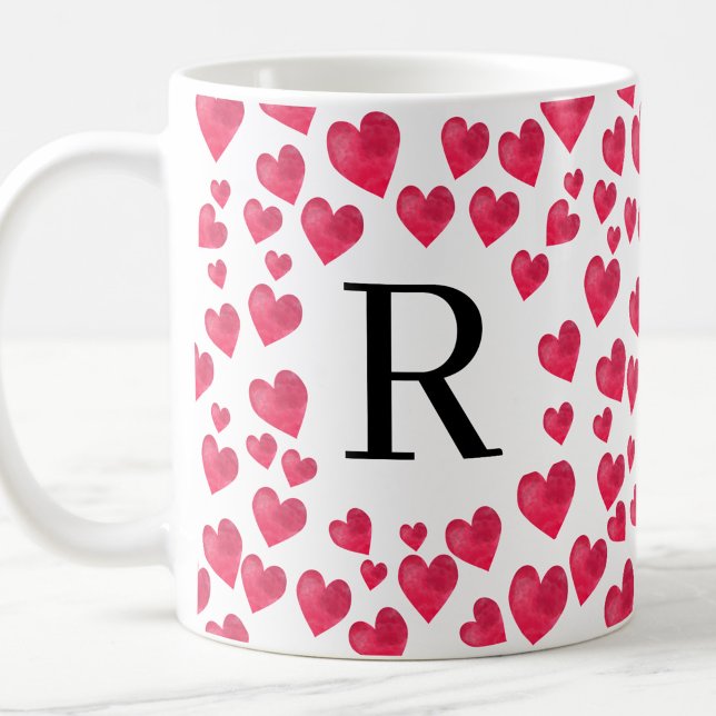 Cute Monogram Red Hearts Custom Monogram Coffee Mug (Creator Uploaded)
