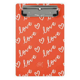 Cute Monogram Red Hearts & Love Lettering Mini Clipboard