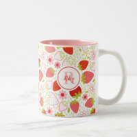 Cute Monogram Red Strawberry Flower