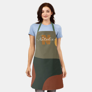 Cute monogram Smoky colors Abstract green brown Apron