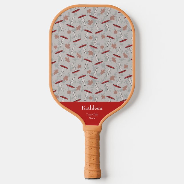 Cute Monogram Team/Club Name with Autumn Mushrooms Pickleball Paddle (Front)