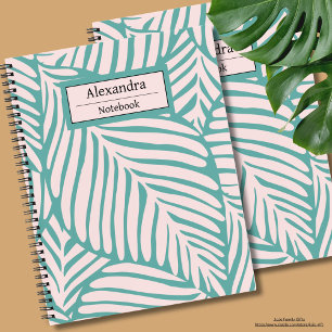 Cute monogram Tropical leaf l Green and pink Notebook