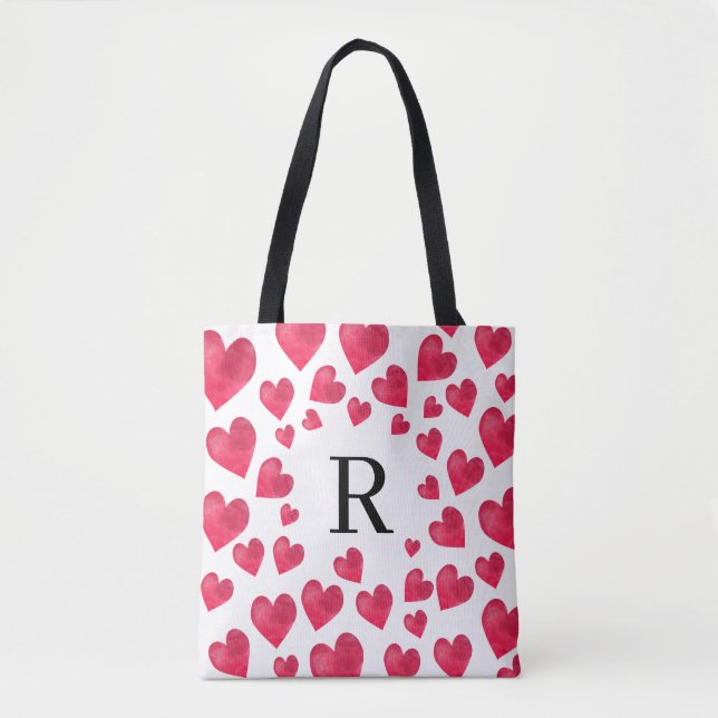 Cute Monogram Valentine's Day Hearts Tote Bag (Front)