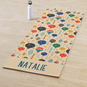 Cute monogram watercolor ornamental retro pattern yoga mat