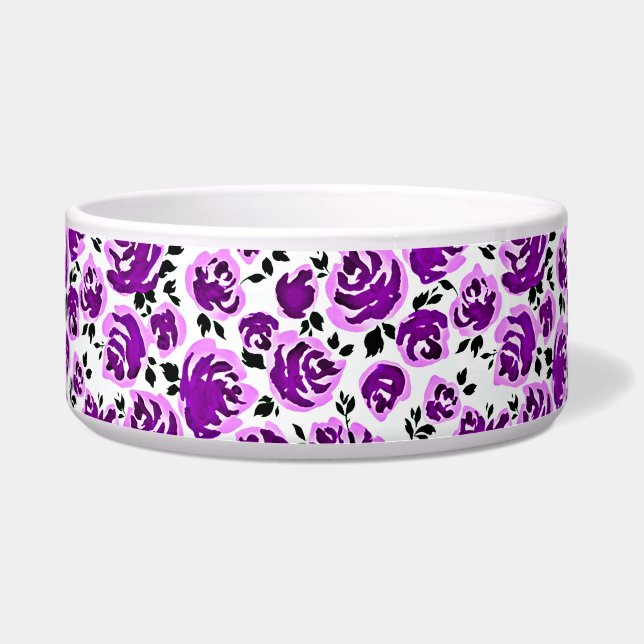 Cute monogram white violet roses patterns bowl (Front)
