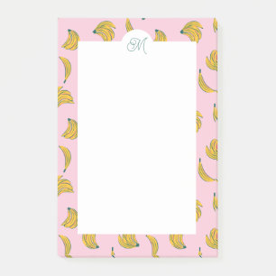 Cute Monogram Yellow Bananas in Pink Background Post-it Notes