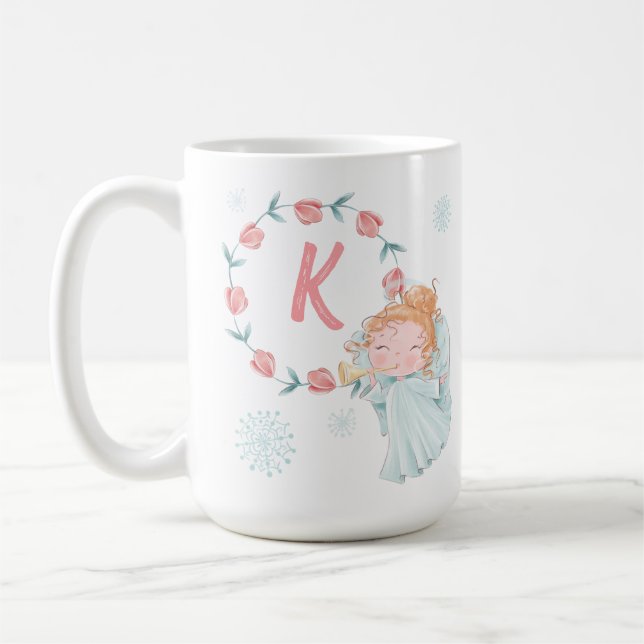 Cute Monogrammed Angel Christmas Coffee Mug (Left)