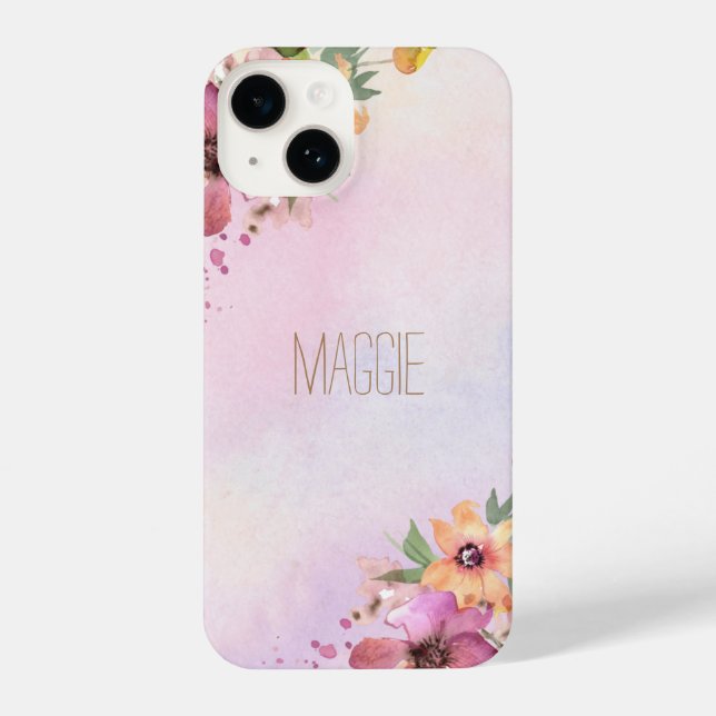 Cute monogrammed beautiful floral watercolor pink  iPhone case (Back)