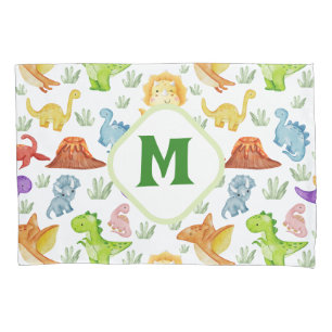 Cute Monogrammed Dinosaur Pillowcase