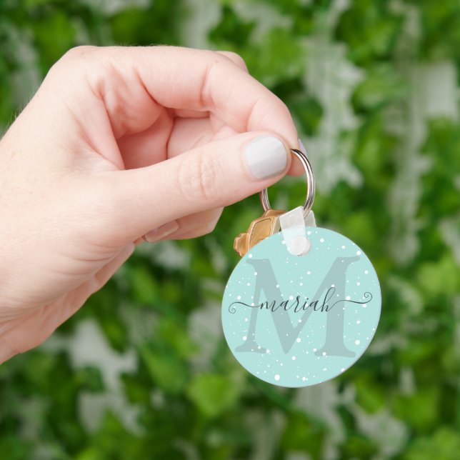 Cute Monogrammed Dotted Pattern Name Signature  Key Ring (Hand)