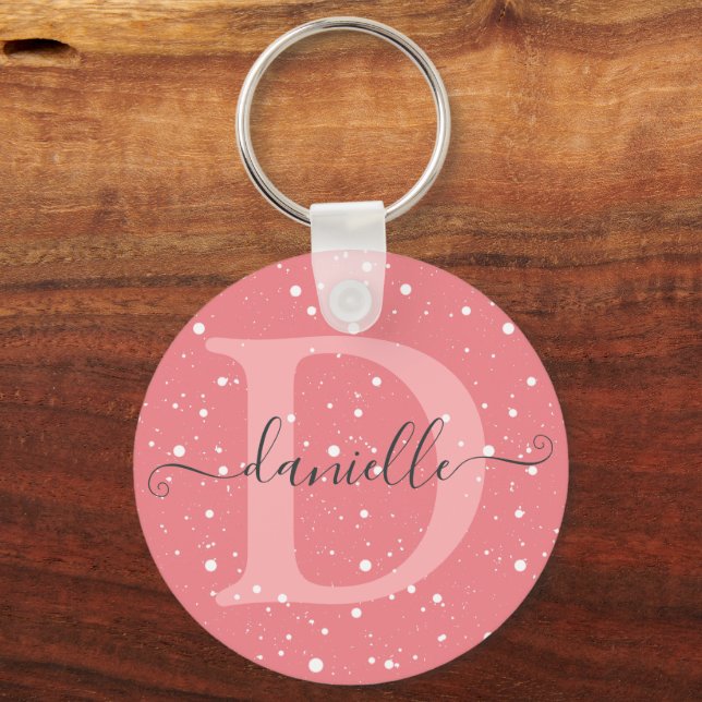Cute Monogrammed Dotted Pattern Name Signature  Key Ring (Front)