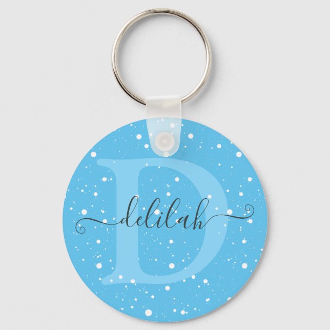 Cute Monogrammed Dotted Pattern Name Signature  Key Ring (Front)
