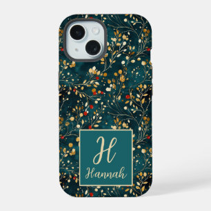 Cute Monogrammed Floral Watercolor patterned iPhone 15 Case