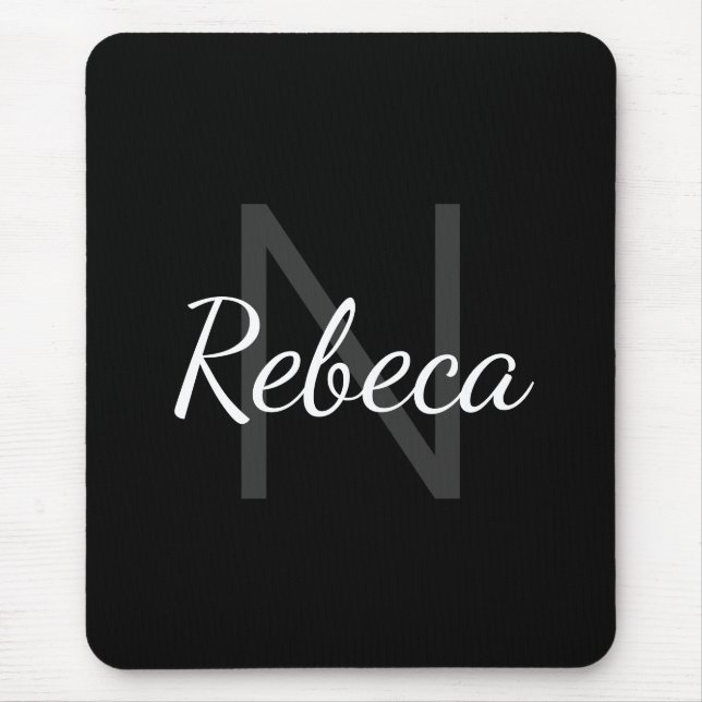 Cute Monogrammed Girl's Name | Black & White Mouse Pad (Front)
