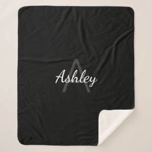 Cute Monogrammed Girl's Name   Black & White Sherpa Blanket