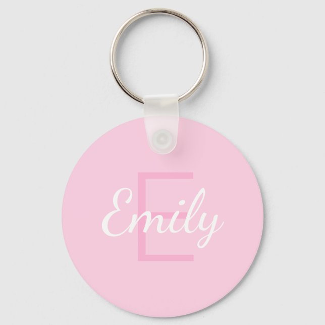 Cute Monogrammed Girl's Name | Pink & White Key Ring (Front)