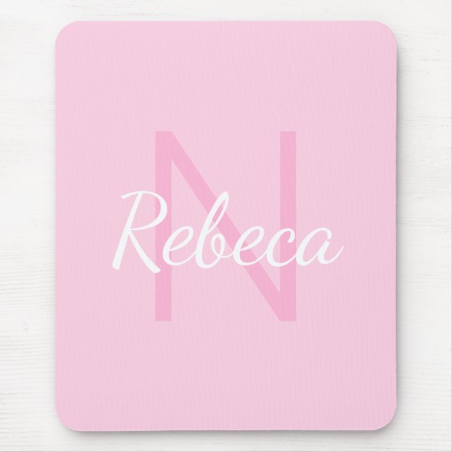 Cute Monogrammed Girl's Name | Pink & White Mouse Pad (Front)