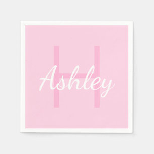 Cute Monogrammed Girl's Name Pink & White Napkin