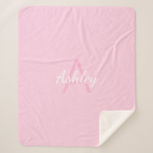 Cute Monogrammed Girl's Name Pink & White Sherpa Blanket