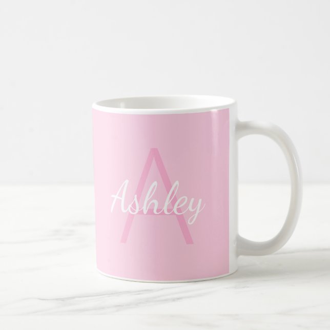 Cute Monogrammed Girl's Name | Soft Pink & White Coffee Mug (Right)