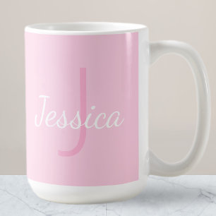 Cute Monogrammed Girl's Name   Soft Pink & White Coffee Mug