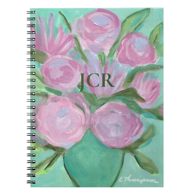Cute Monogrammed Petals in Pink Notebook (Front)
