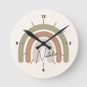 Cute monogrammed script pastel rainbow girly pink  round clock
