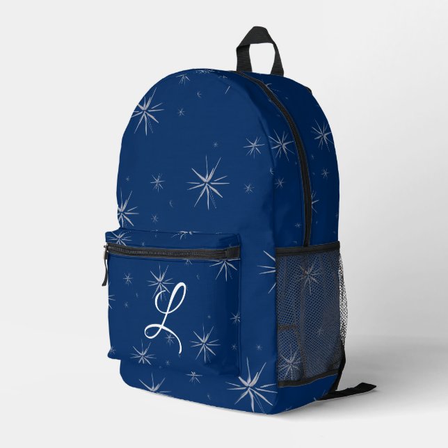 Cute Monogrammed Starry Night Printed Backpack (Back Corner Right)