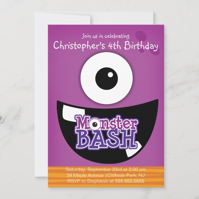 Cute Monster Bash Birthday Party Invitations (Front)