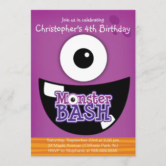 Cute Monster Bash Birthday Party Invitations