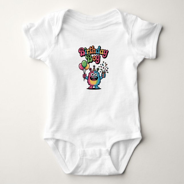Cute Monster Birthday Boy Kids Onepiece Baby Bodysuit (Front)
